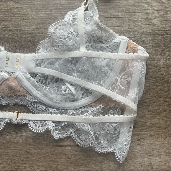 For Love & Lemons Bridal Collection Underwired Floral Lace Sheer Longline Bra - Picture 11 of 14